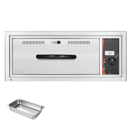 KFFKFF Commercial Electric Food Warming Drawer, Single-Drawer Stainless Steel Warmer, Built-in Installation Warming Cabinet, Adjustable Temperature Range 85°F–185°F, Ideal for Restaurants, Hotels