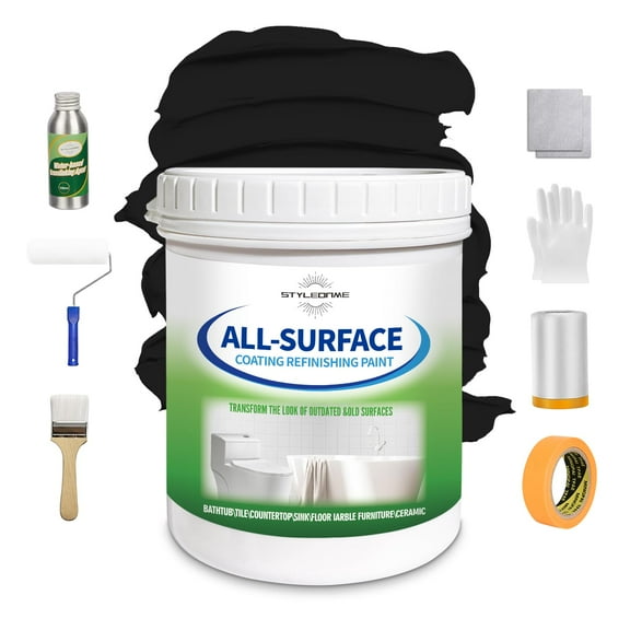 Revitalize Tiles! Waterbased Ceramic Paint, Black, 50-60 Sq.Ft. Covers Bathtub, Sink, Toilet & Countertop. Odorless, Non-Toxic, Epoxy Glaze Coating.