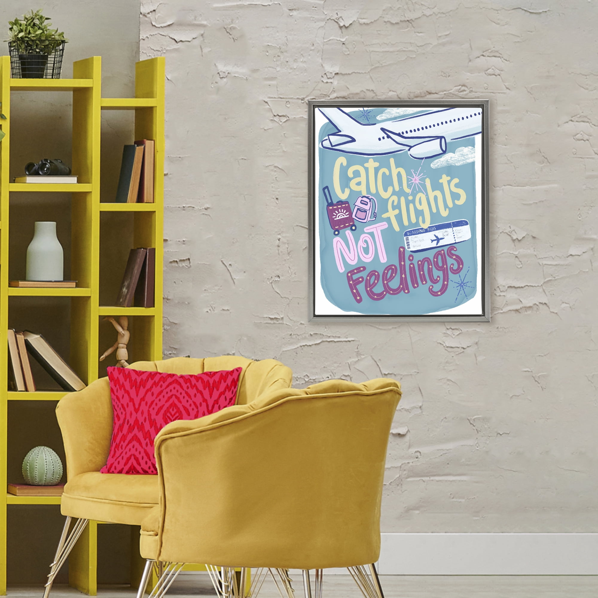 Stupell Industries Catch Flights Not Feelings Gray Framed Floater Canvas Wall Art, design by Connie Summers