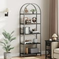 thumbnail image 2 of Sunvasagoo 5-Tier Arched Bookshelf w/ Steel Shelf, Adjustable Feet&Anti-Tip Straps, MDF, Black, 2 of 9