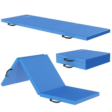 BalanceFrom Folding Exercise Mat, 2ft x 6ft Three Fold Exercise Mat with Carrying Handles for Yoga, MMA, Gymnastics and Home Gym Protective Flooring, 2-inch Thick, Blue