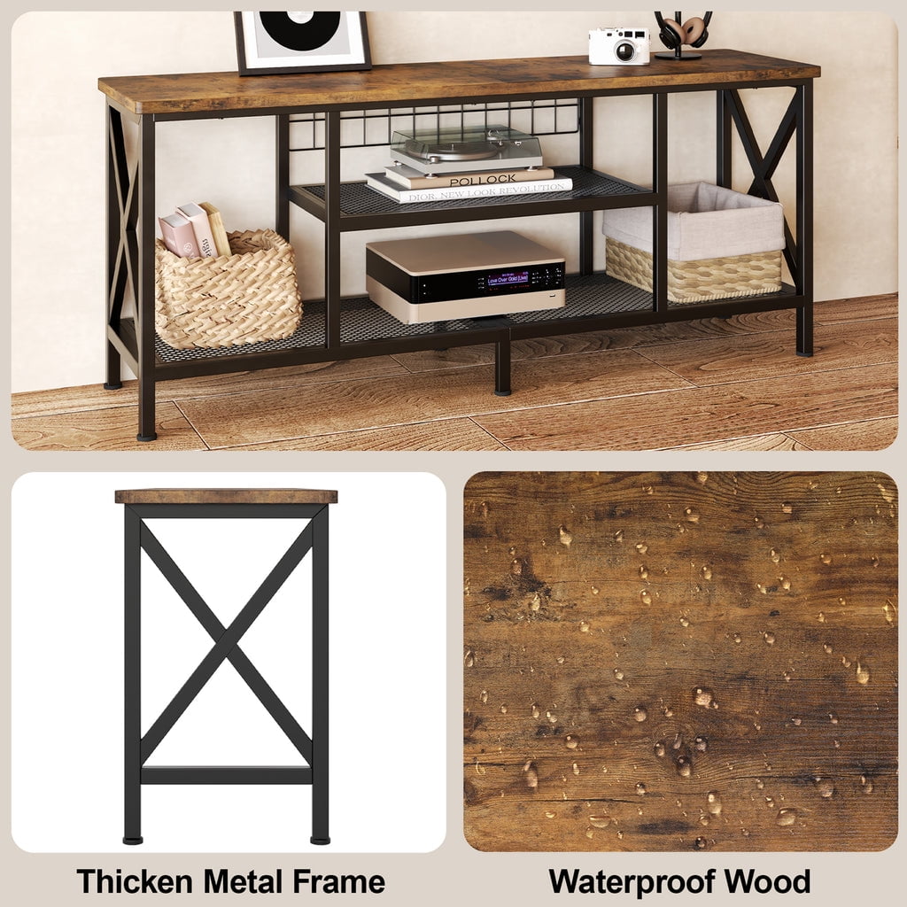 Aiho 59.8 "L TV Stand for TVs up to 65", 65 inch TV stand with Storage Shelves for Living Room - Rustic Brown