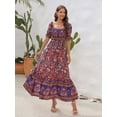 thumbnail image 3 of Women's Floral Flounce Sleeve Midi Dress 100% Rayon Elegant Everyday Wear Ideal for Spring and Summer Events Occasions, 3 of 13