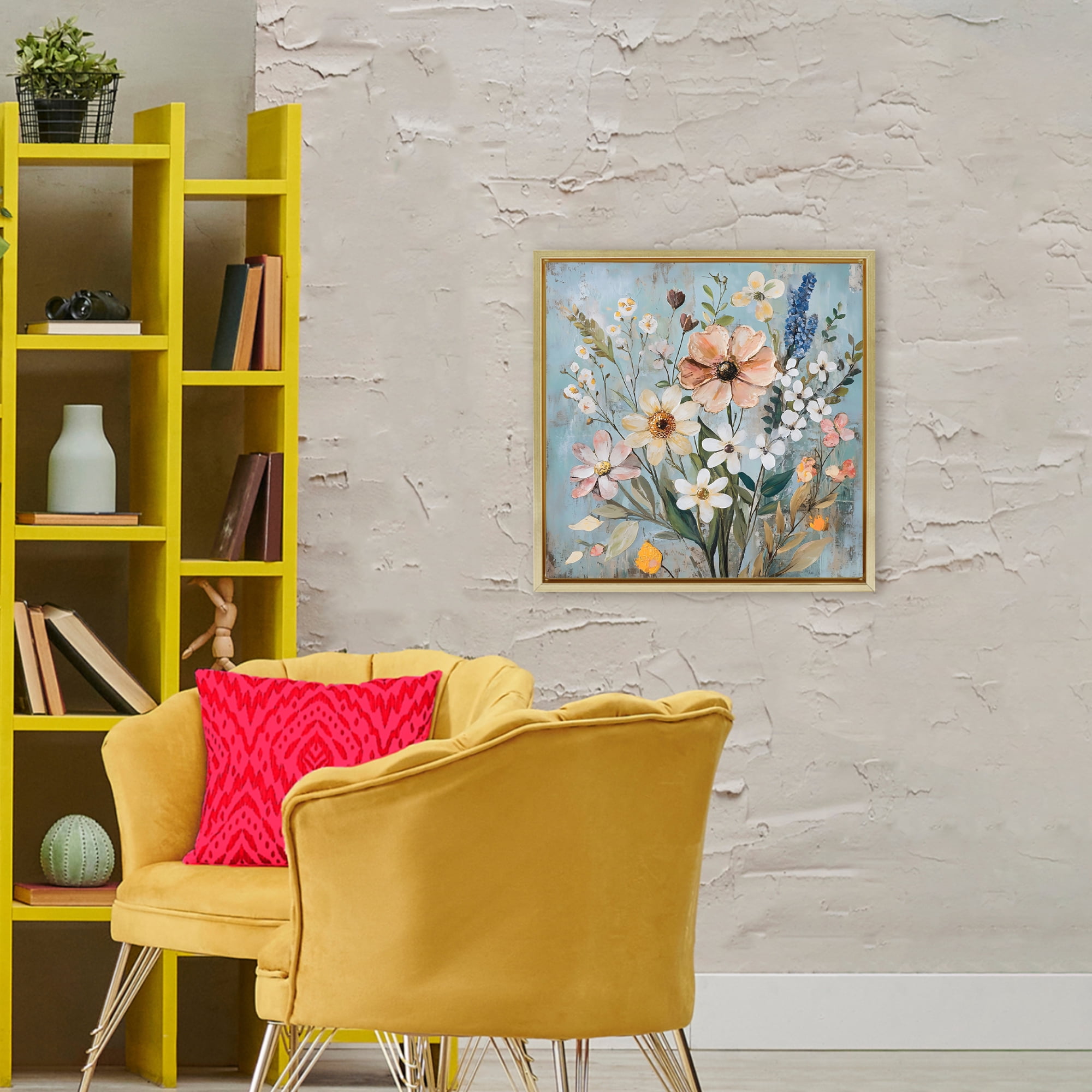 Stupell Industries Wildflower Mix Spring Bouquet Gold Framed Floater Canvas Wall Art, design by Creative Studio