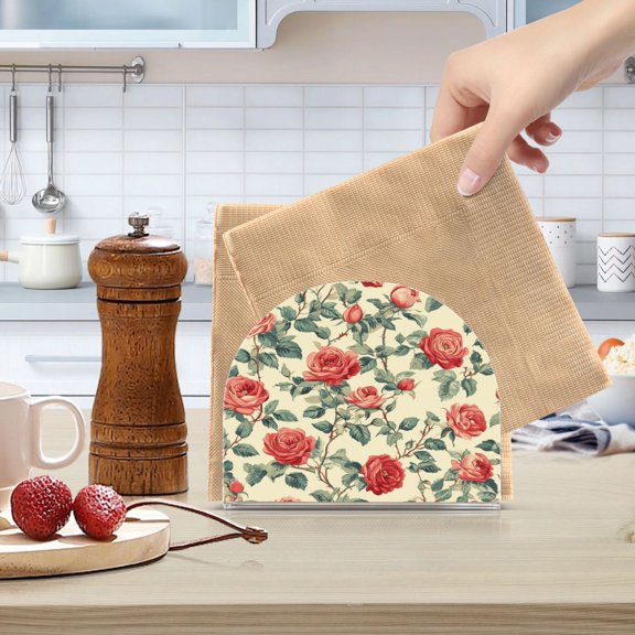 Qxltty Red Rose Acrylic Napkin Holder Set of 1 Transparent Dining Table Kitchen Cafeteria Home Decor 4.1x4.9x1.97in