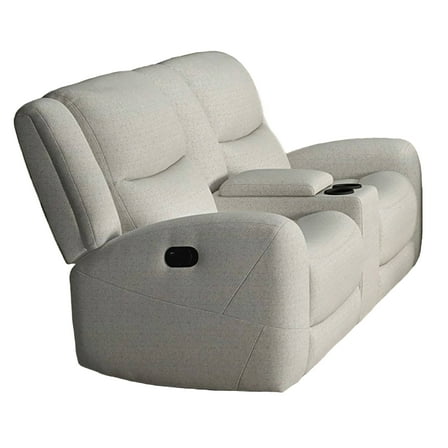 Gira Manual Recliner Loveseat with Center Console, 79 Inch, Wood, Beige
