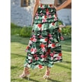 thumbnail image 5 of Hibeli Women Hawaiian Slit Elastic Waist Midi Skirt Tropical Floral Print High-low Hem Maxi Tiered Skirts, 5 of 7