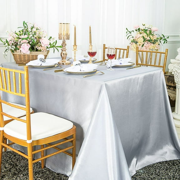 Wedding Linens Inc. 90" x 132" Satin Seamless Rectangular Table Cover Linen Tablecloth - Platinum