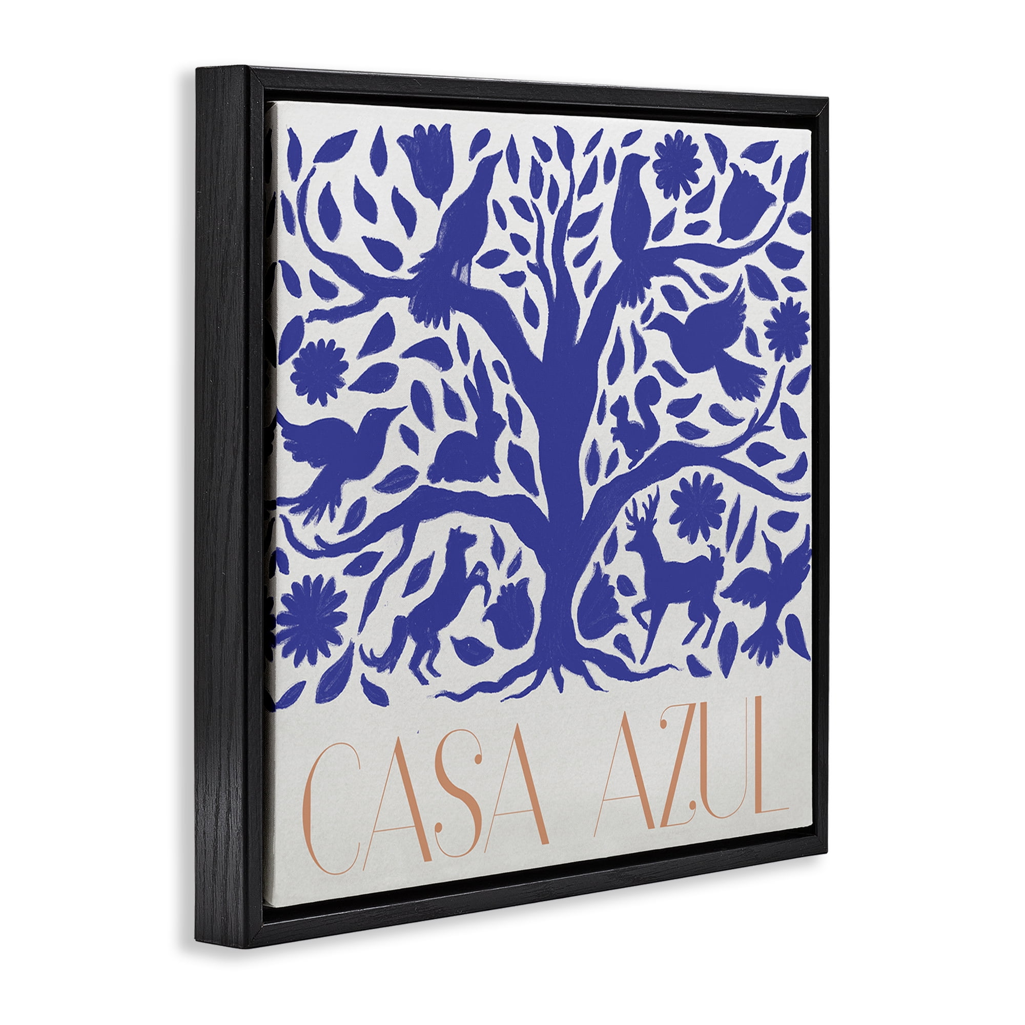 Stupell Industries Casa Azul Árbol y Animales Animals Painting Black Floater Framed Art Print Wall Art, 18 x 18
