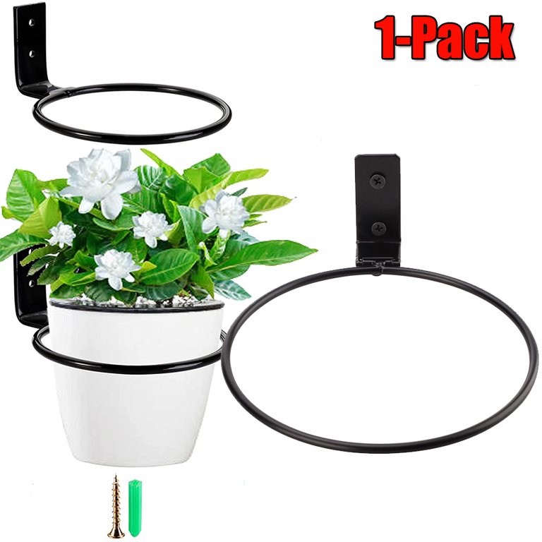 Elbourn 3 Pack Flower Pot Holder Ring Wall Mounted, 4 Inch Metal Planter  Hooks Hanger Rings with Screws, Wall Bracket, Black 