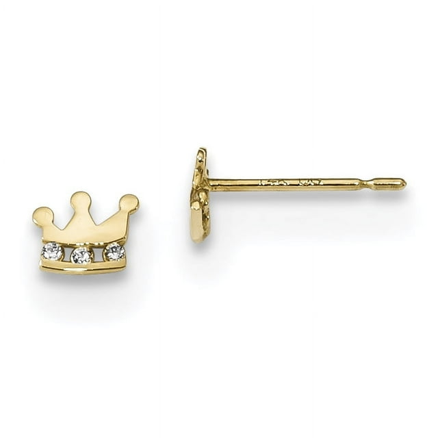 14k Yellow Gold Kids Cubic Zirconia Cz Crown Stud Earrings Ball Button