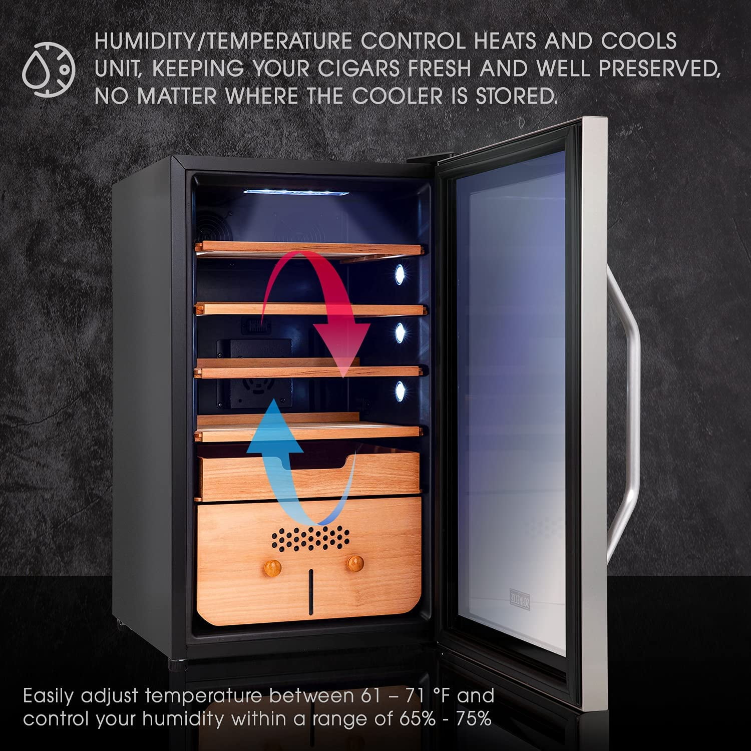 Schmécké 400 Cigar Cooler Humidor W/ Humidity Control, Stainless Steel