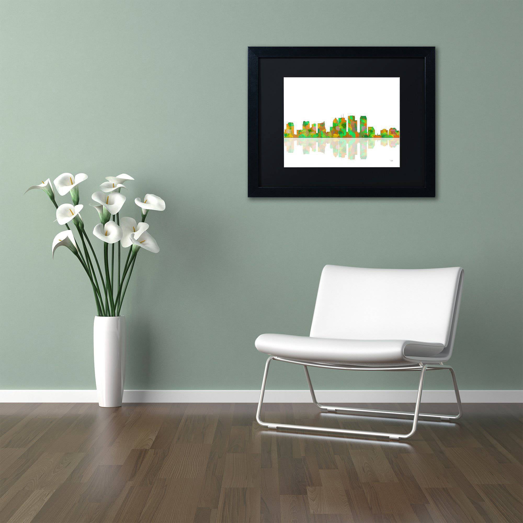 Trademark Fine Art "Tampa Florida Skyline" Canvas Art by Marlene Watson Black Matte, Black Frame
