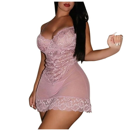 

Knosfe Chemise Hollow Out Bodysuit for Women Nightgown Mesh Sexy Lingerie Women Sleepwear Chemise Babydoll