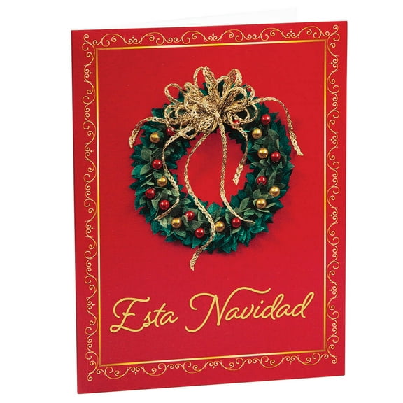 Satin Wreath Spanish Language Chrisas Cards, Set of 20