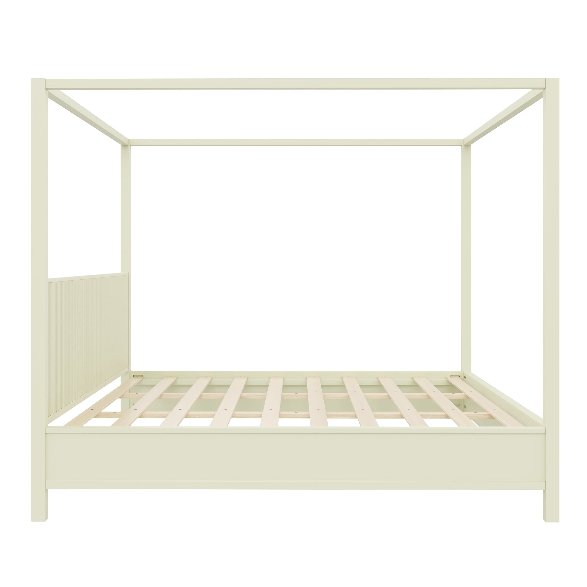 Euroco Wood King Size Canopy Platform Bed, Beige
