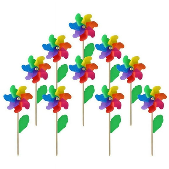HOT! 10Pcs Wooden Stick Pinwheels,Windmill Pinwheels DIY Set for Kids Toy Garden Lawn Decor