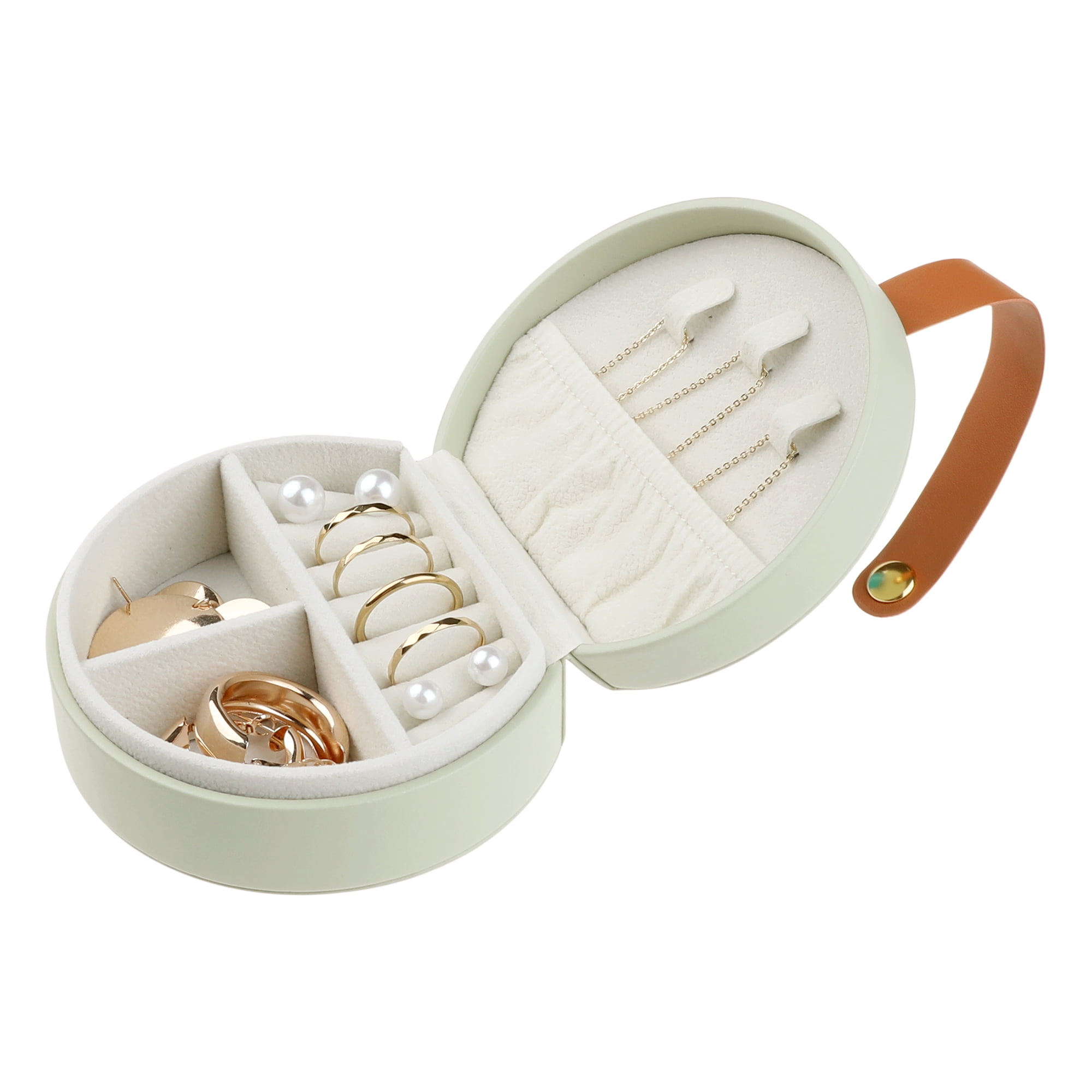 Unique Bargains Jewelry Box Small PU Leather Jewelry Organizer Case Storage Display Holder Light Green