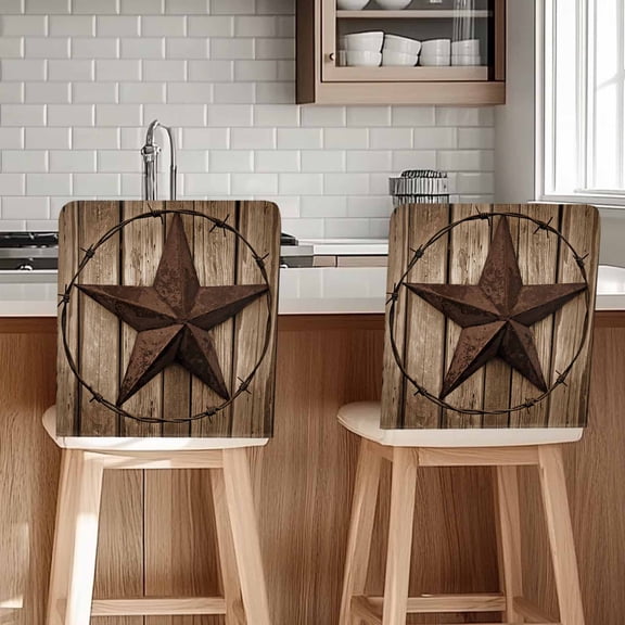 Vintage Texas Star Chair Covers Set of 4 Brown Wood Grain Wire Chair Back Covers Stretch Removable Washable Chairs Slipcovers Chair Protector for Dining Room Kitchen Party Decor