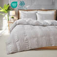 thumbnail image 1 of JOLUSERE Light Gray Soft Breathable Striped Textured Duvet Cover Bedding King Size, 1 of 9