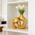 thumbnail image 5 of Gold Vase Set of 2 - Creative Heart Shaped Hugging Resin Vase Style Couple Vase Home Decor,Modern Tabletop Flower Vase for Living Room Coffee Table Bookshelf Shelf Entryway, 5 of 6