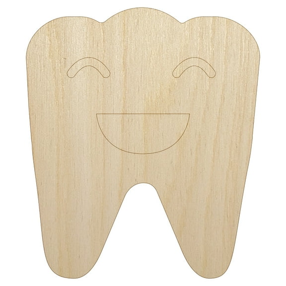 Happy Smiling Tooth Dentist Wood Shape Unfinished Piece Cutout Craft DIY Projects - 4.70 Inch Size - 1/8 Inch Thick