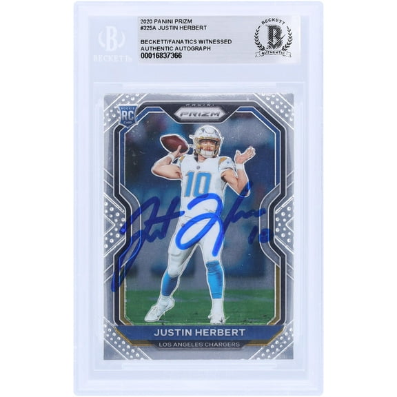 Justin Herbert Los Angeles Chargers Autographed 2020 Panini Prizm #325 Beckett Fanatics Witnessed Authenticated Rookie Card - Fanatics Authentic Certified