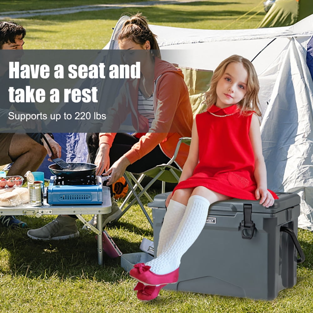 Aimee Lii 25 QT Hard Cooler with Aluminum Handle and Integrated Cup Holders, Travel Cooler, Gray