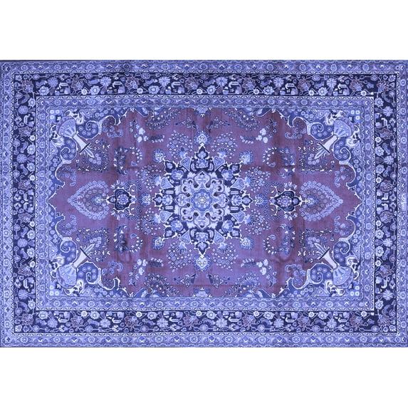 Ahgly Company Machine Washable Indoor Rectangle Medallion Blue Traditional Area Rugs, 3' x 5'