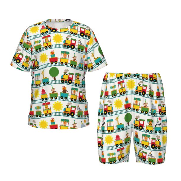 Balery Train With Animals Conjunto de Pijama Infantil de Manga Corta con Estampado – Ropa de Dormir de Algodón Suave-4X-Large