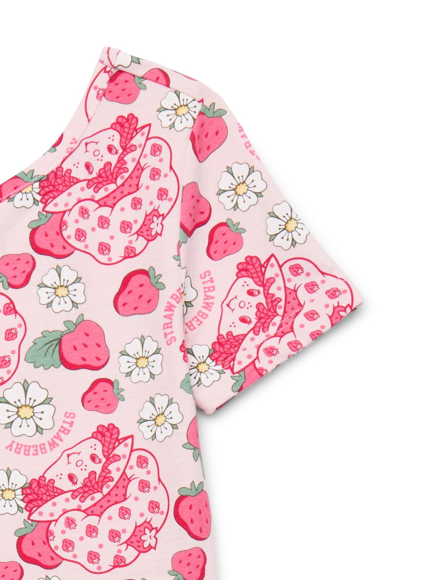Strawberry Shortcake Girls Allover Print Dress with Short Sleeves, Sizes 4-12
