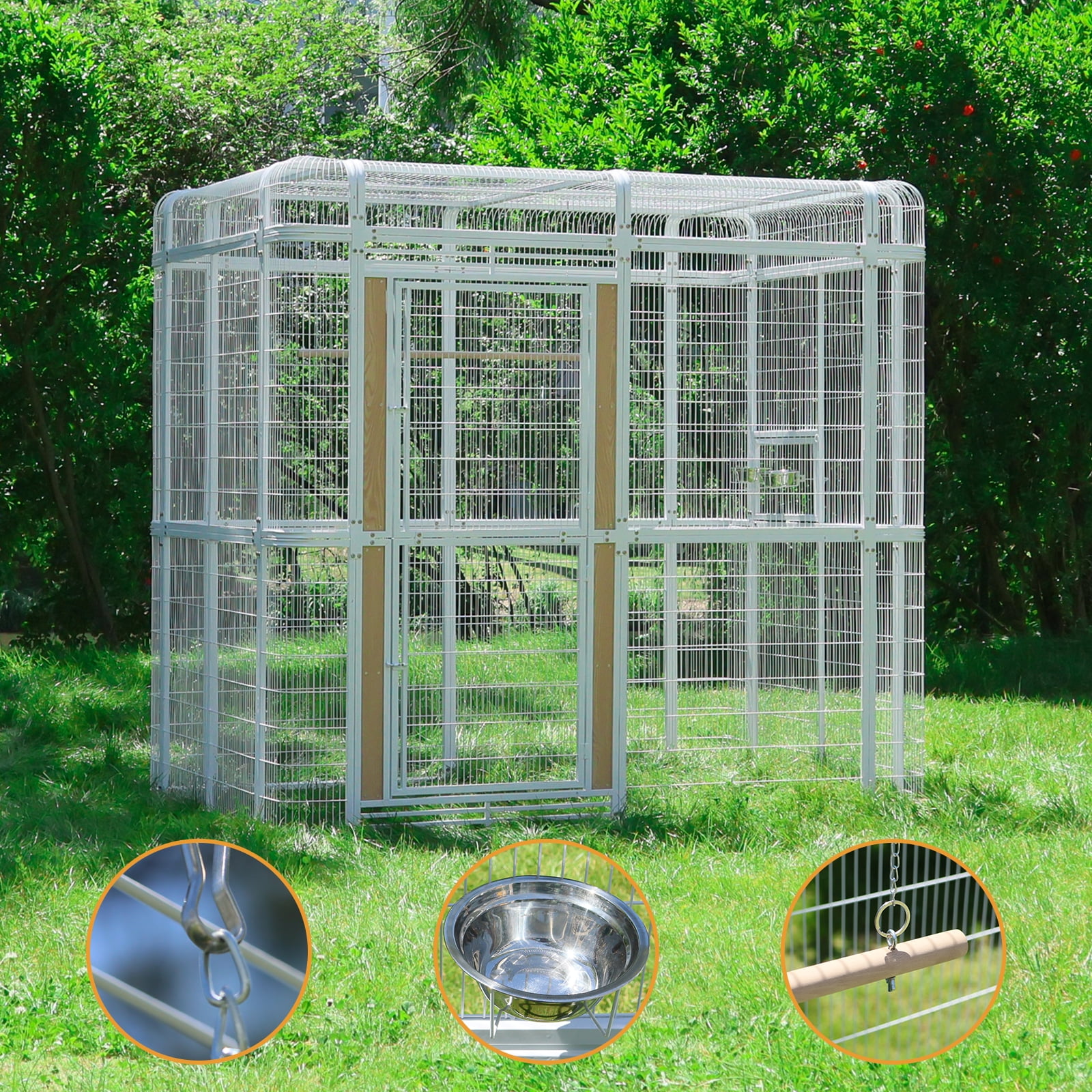 Walnest 87 inch Large Walk in Iron Aviary with 2 Feeding Bowls,Bird cage for Macaws Canaries Parrots Budgie Lovebirds(White)