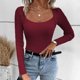 thumbnail image 3 of Gibobby Camiseta de manga larga Y2K Suéter de punto de cuello cuadrado de color sólido delgado sexy para mujer en otoño e invierno (Rojo, M), 3 of 5