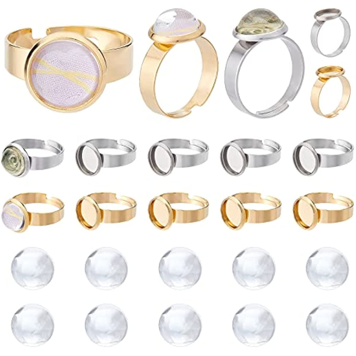 UNICRAFTALE 20 Sets Finger Ring Making, Flat Round Cabochon Rings Settings,  Finger Ring Base with Transparent Glass Cabochon(20mm) for Women Men Ring