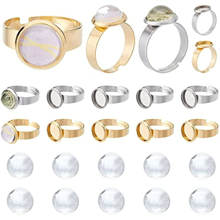 SUNNYCLUE 1 Box 40Pcs DIY 20 Set Finger Ring Blanks Adjustable Rings Making  Kit Brass Finger Ring Components Base Blank Natural Gemstone Cabochons for