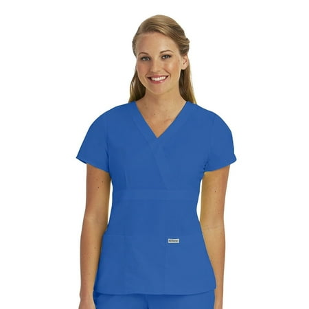 Grey's Anatomy 4153 Women's Mock Wrap Scrub Top New Royal L