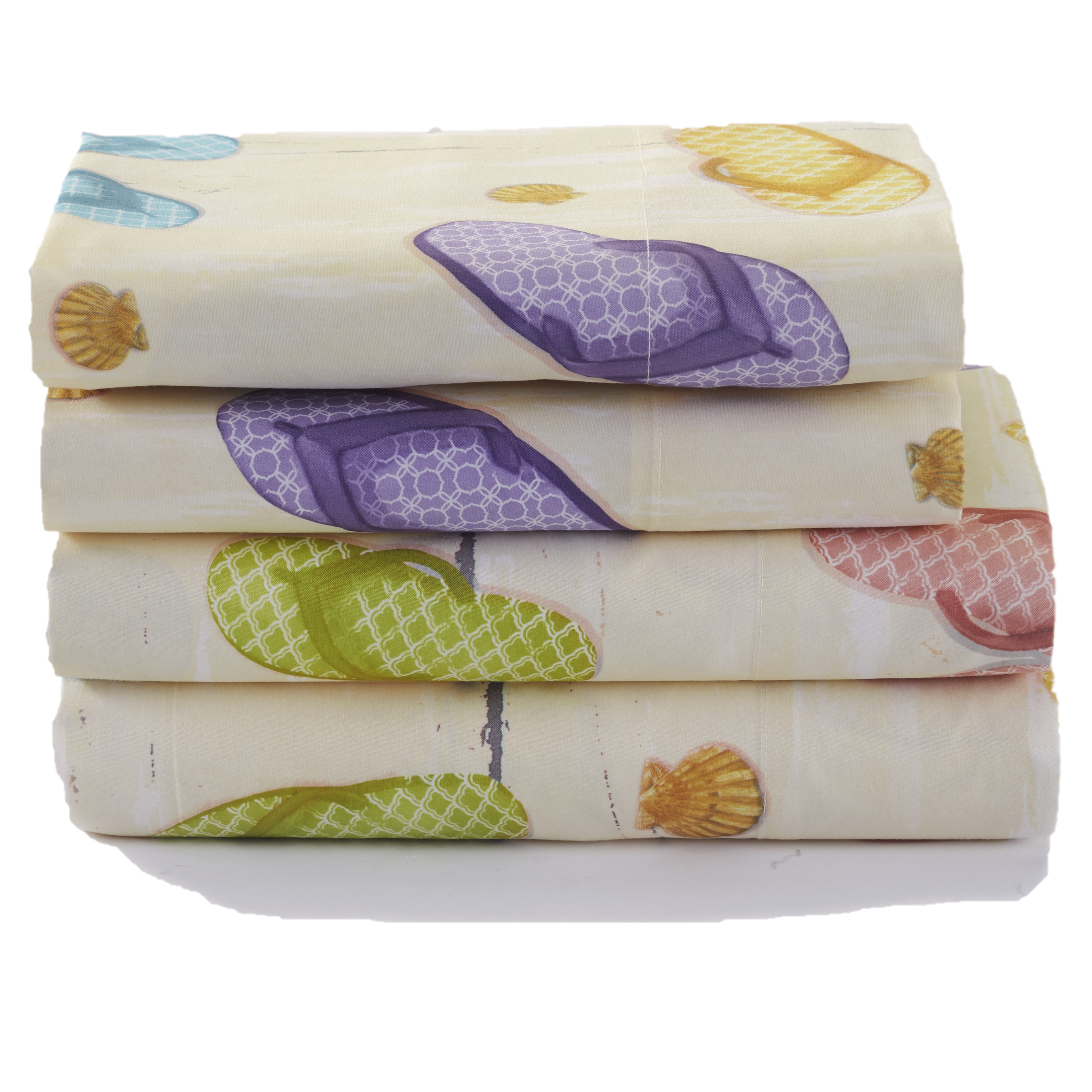 Flip Flop Sheet Set with Decorative Beach Themed Print