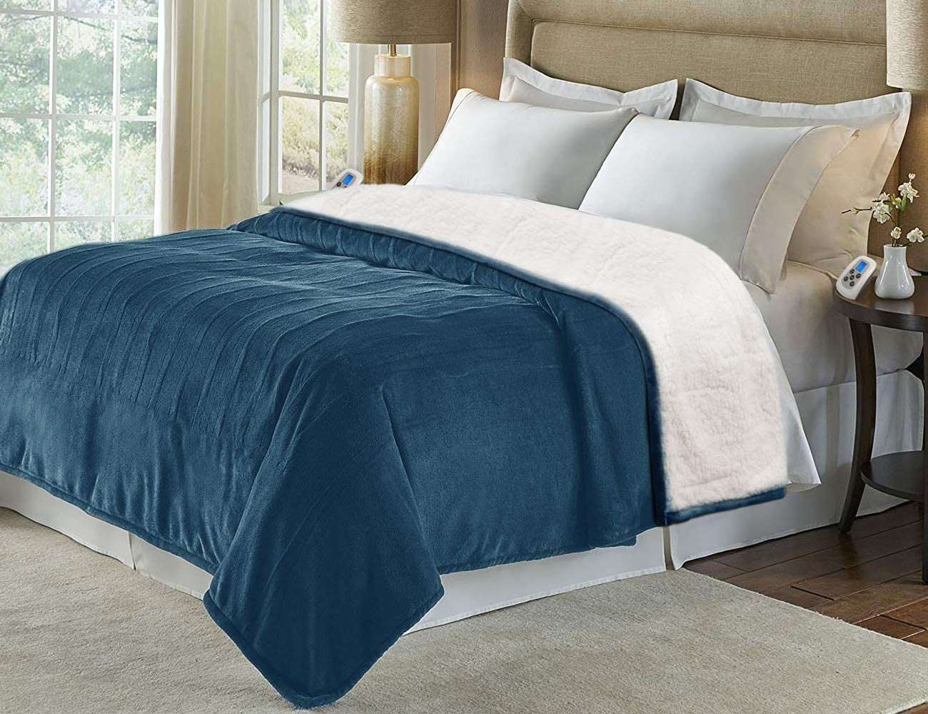 Heated Blanket Twin Navy Electric Blanket Throw with 10 Heat Settings/Safety 10 Hours Auto-Off Dual Controllers 62"x84"