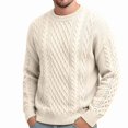 thumbnail image 2 of Babcutegg Big and Tall Mens Cable Knit Sweater Crew Neck Long Sleeve Loose Fit Warm Casual Comfy Sweaters Size M, 2 of 7
