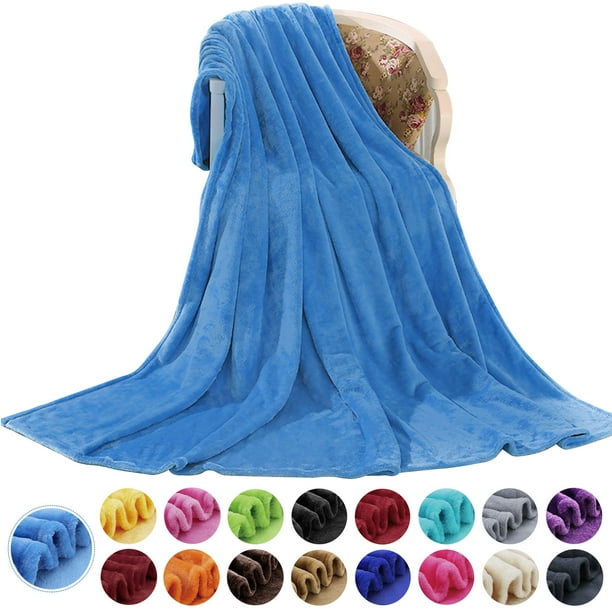 Large Blue Fleece Throw Blankets, Queen Size Soft Fuzzy Blanket for Women Men and Kids, All