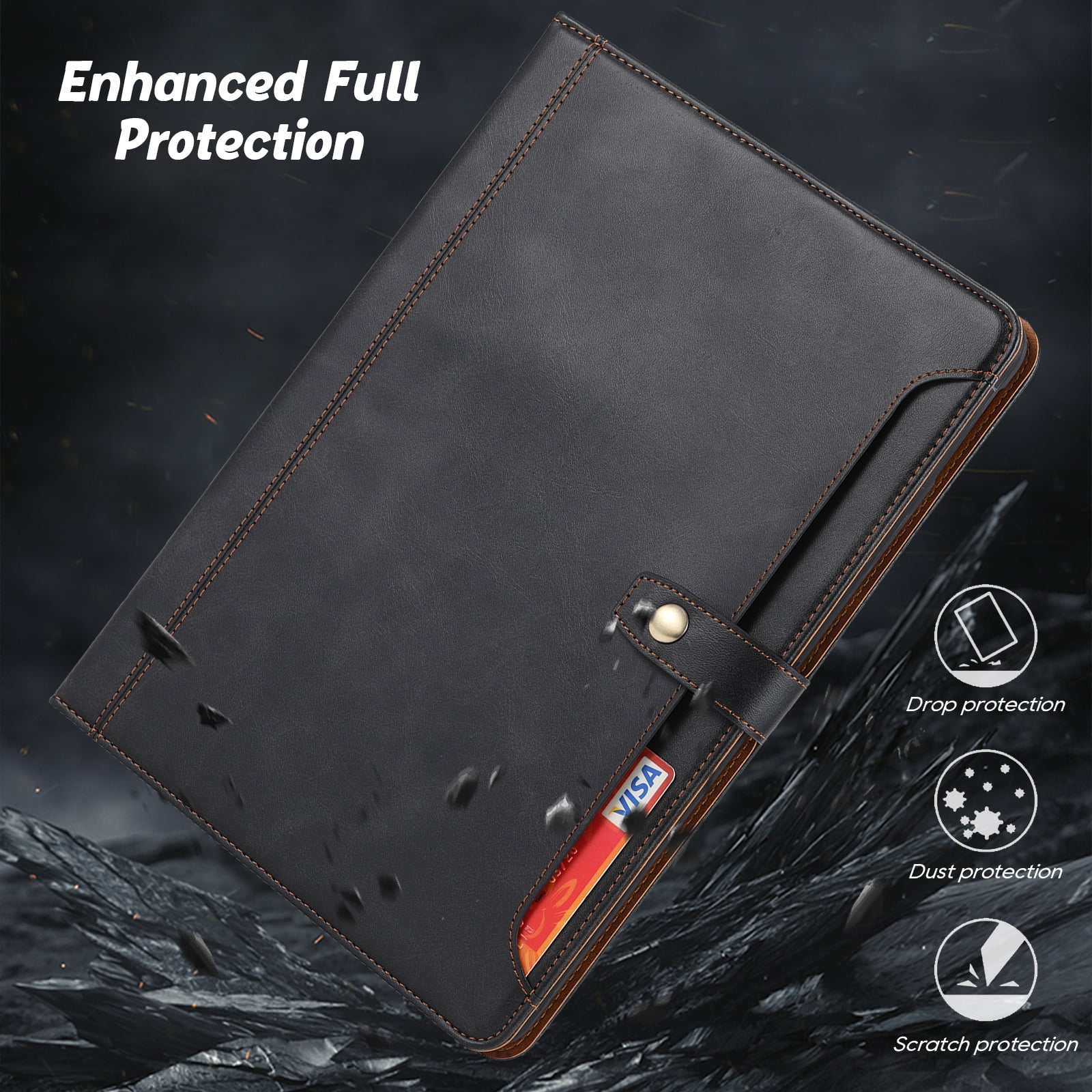 Flip Case for Apple iPad 10.2" 9th 8th 7th Generation 2021/2020/2019, Pencil Holder Smart Cover Auto Sleep Wake Protective Documents Pocket Stand Snap Closure Case for iPad 10.2 Inch, Black