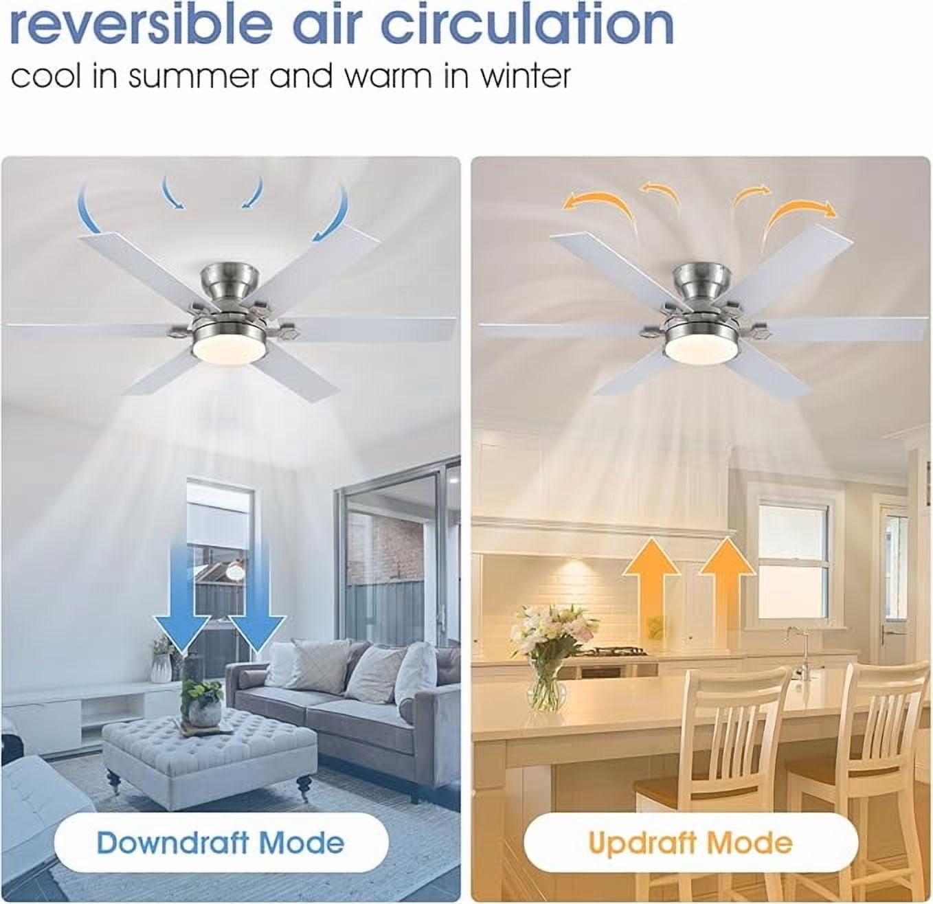 YIOSI 52" Sand Nickel Ceiling Fan with LED Lights, Remote/App Control, Quiet DC Motor, Stylish Design
