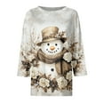 thumbnail image 5 of WTOBBY Women's Casual Round Neck Christmas Print 3/4 Sleeve T-Shirt, Ladies Holiday Season Top with Seasonal Design, Comfortable Blouse for Daily Fashion Wear,Light Brown XL, 5 of 6