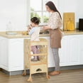 thumbnail image 2 of Qaba Wooden Kitchen Step Stool for Toddlers, Foldable with Support Handles and Safety Rail, 2 of 9