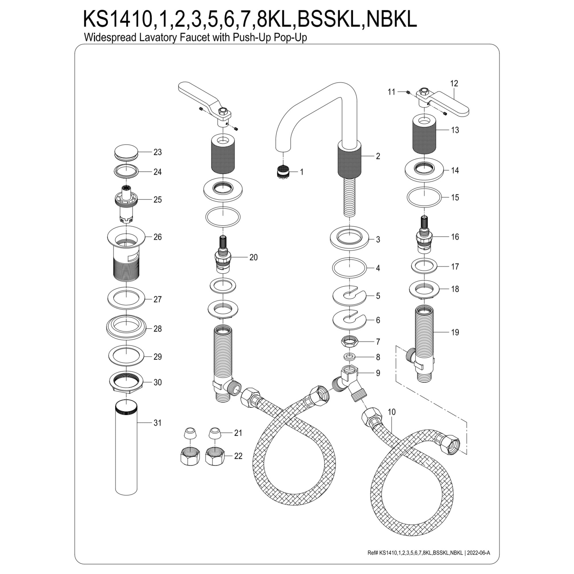 Kingston Brass KS1417KL Whitaker Widespread Bathroom Faucet with Push Pop-Up Drain, Brushed Brass