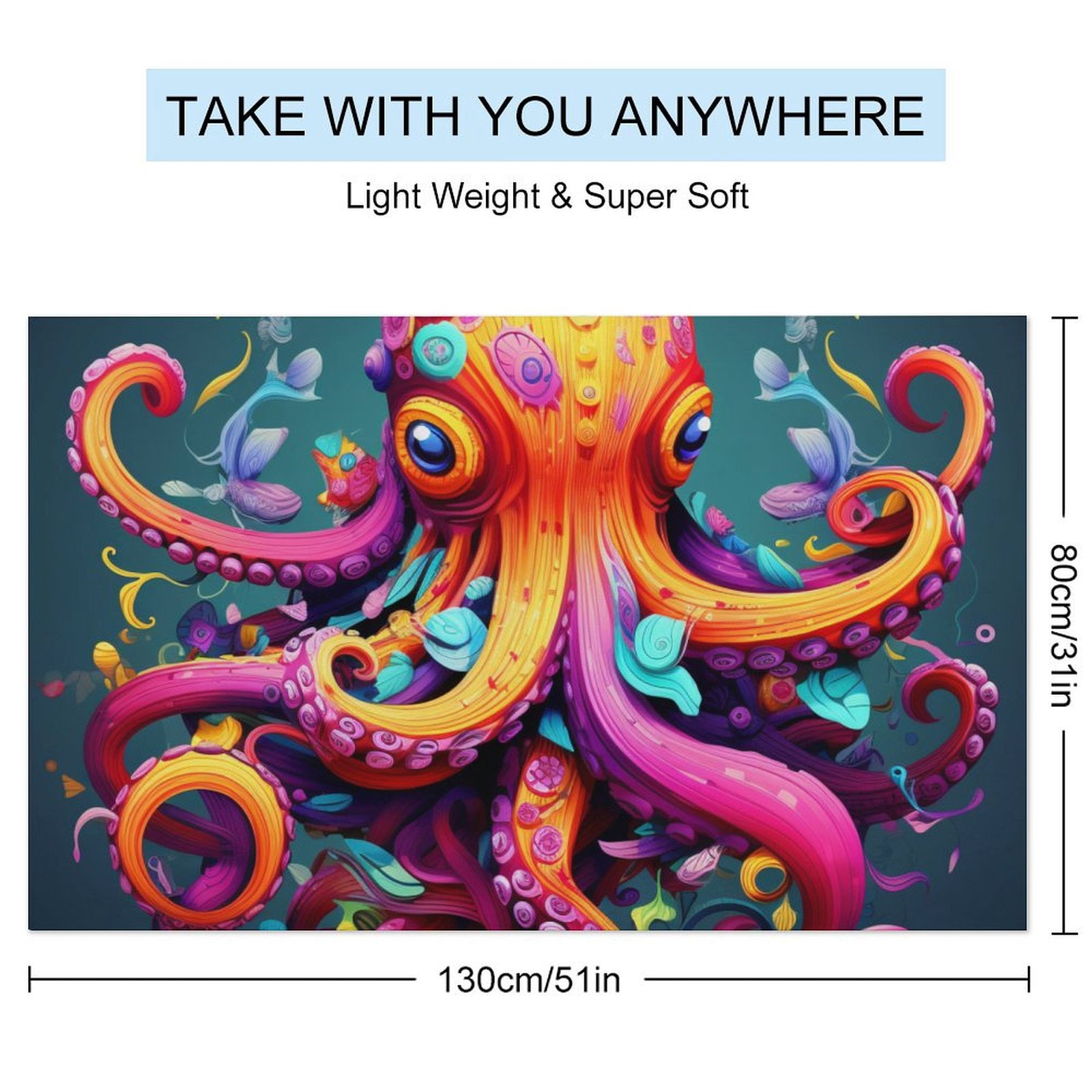 Colorful Octopus Microfiber Lightweight Beach Towel Quick Dry Absorbent Thin Towels for Swimming Pool Camping Beach Easy for Vacation Essentials