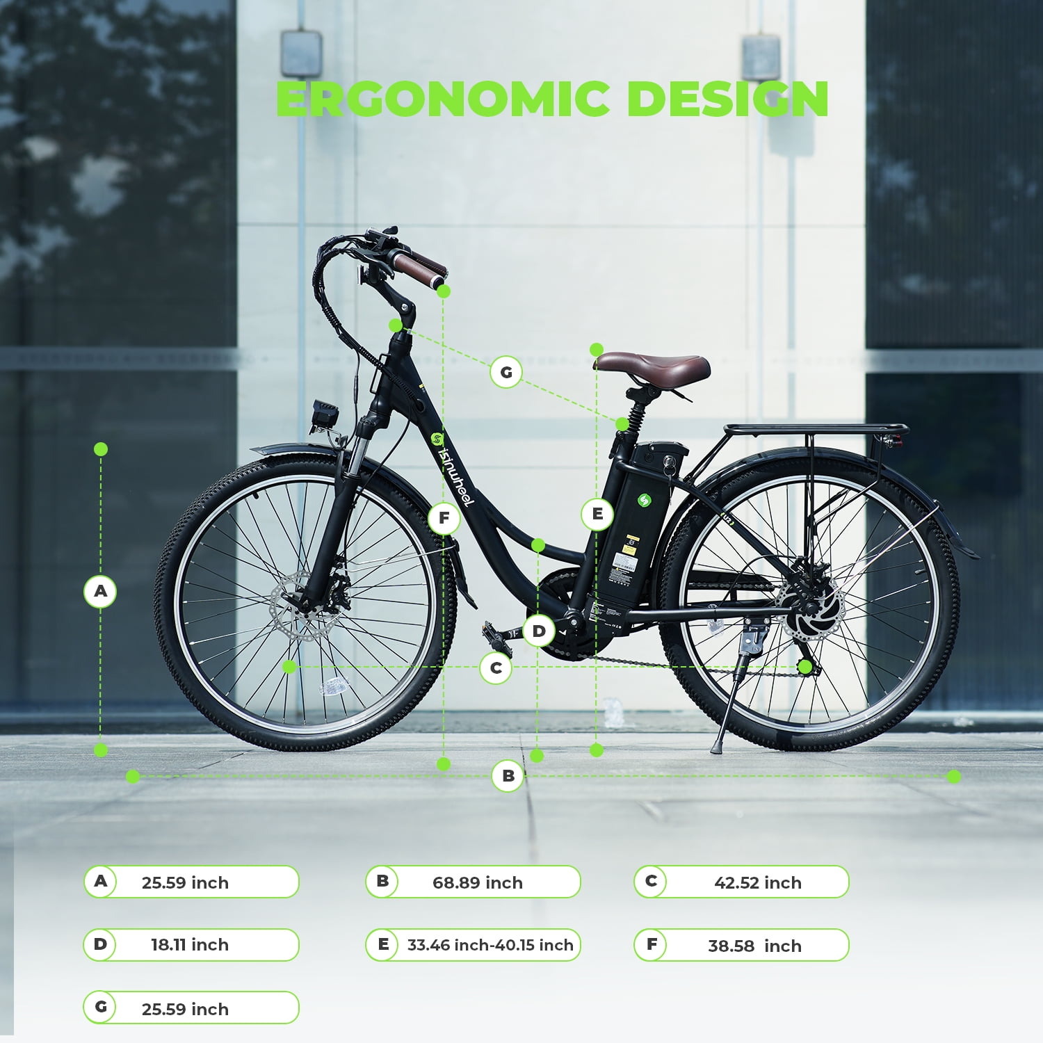 isinwheel 26'' Electric Bike for Adults, 350W Electric Cruiser Bicycle up to 45 Miles, Removeable Battery, 7-Speed and Shock Absorber Commuter E-Bike