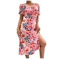 thumbnail image 2 of Robes pour Femmes Été 2024, Robe Décontractée Aguichant à Col Carré, Manches Bouffantes, Robe Fendue Florale pour Vacances, Manches Courtes, Col en V, 50 % de Réduction!, 2 of 6