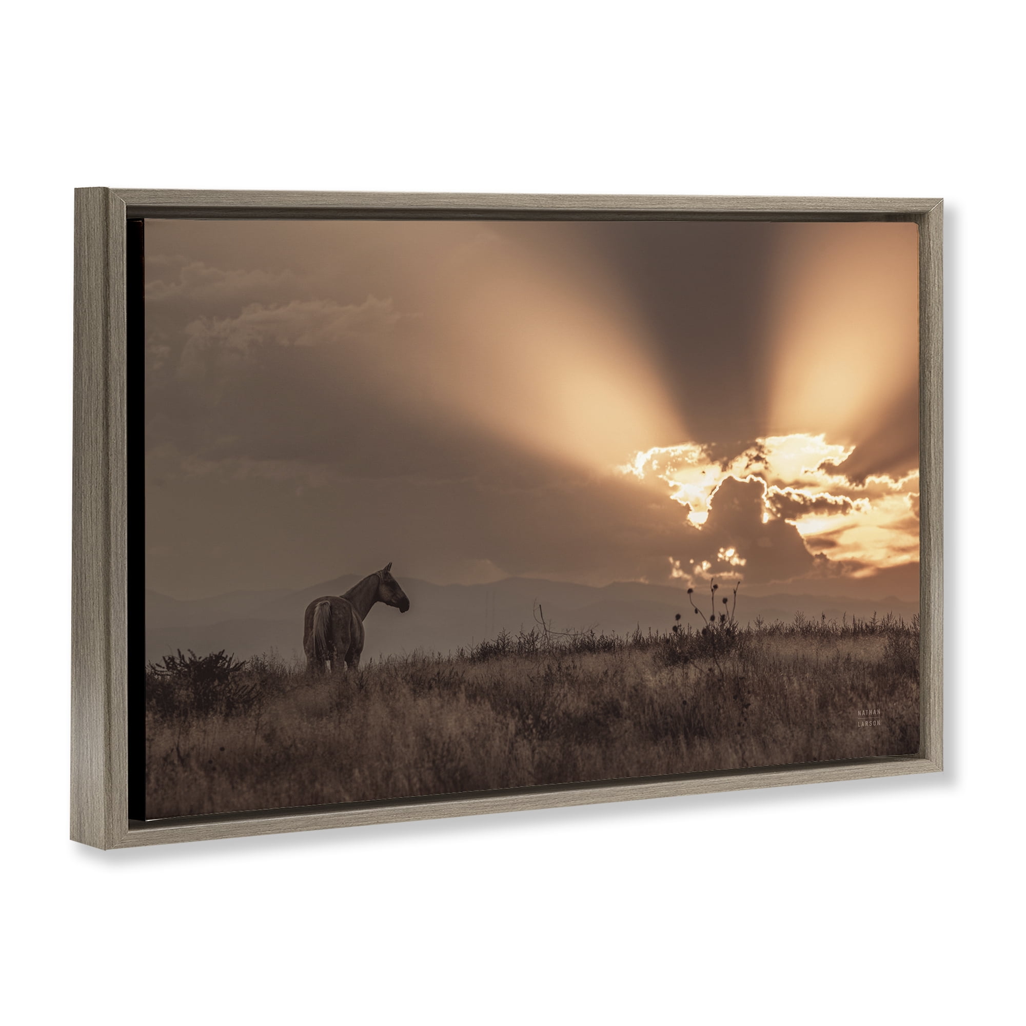 Stupell Industries Faded Sunset with Horse Landscape & Nature Photography Brown Floater Framed Canvas Art Print Wall Art, 25 x 17