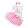 thumbnail image 3 of Rhuody 0-3 Months Newborn Girls Outfits Short Sleeve Birthday Dress Crewneck Romper Skirt For First Birthday Celebration Trend Clothes Pink, 3 of 5